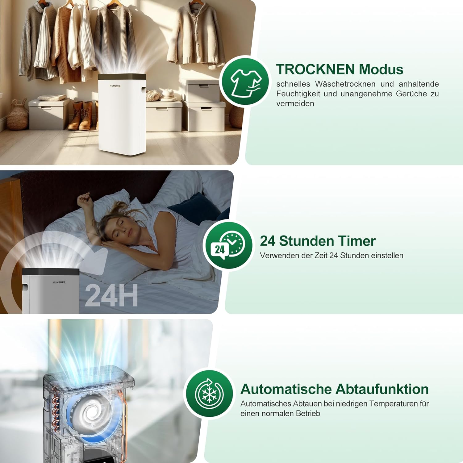 Luftentfeuchter 16L, Entfeuchter elektrisch, Luftentfeuchter Keller für Räume bis zu 122m³/25m², mit 1.2M Ablaufschlauch, Timer, 10 J. Gar.