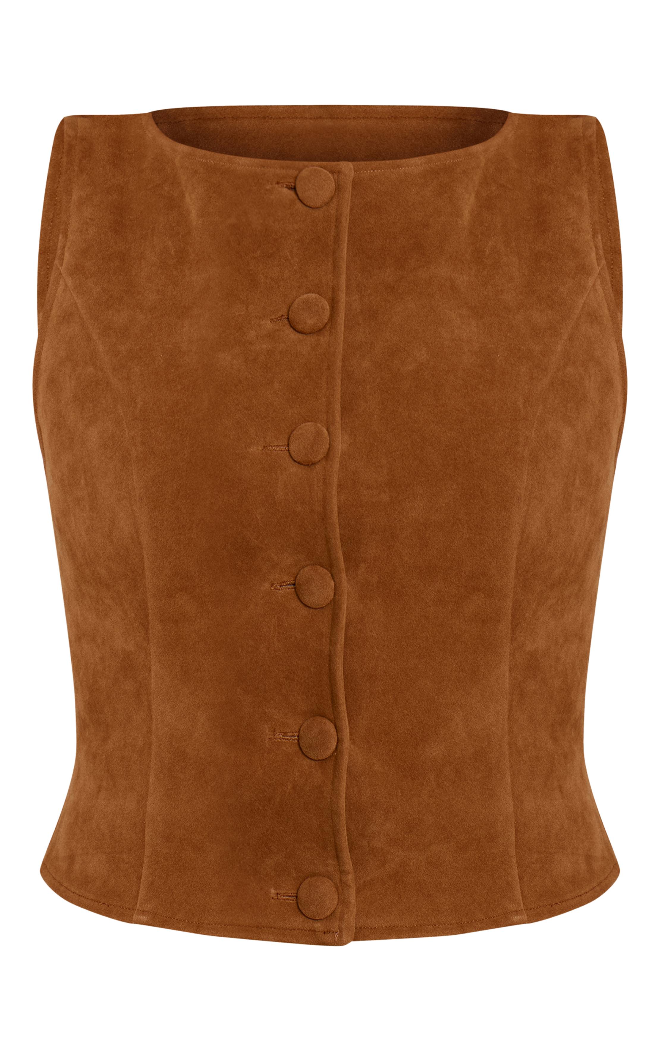 Marron Ensemble Coordonné Gilet Boutonné En Synthétique