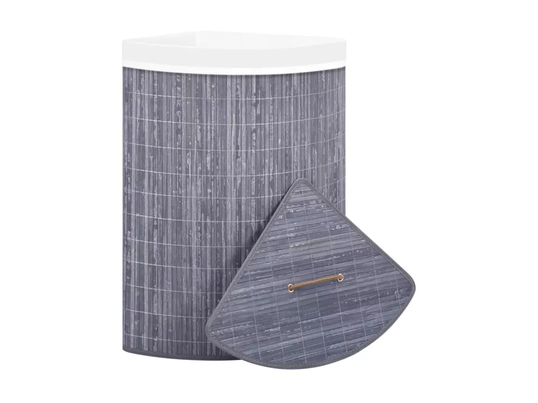 Panier à linge d'angle Bambou Gris 60 L