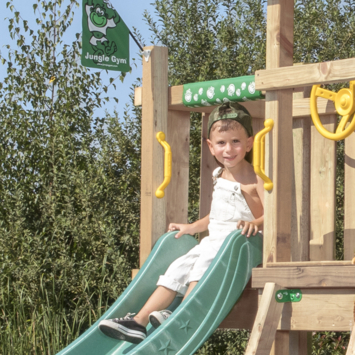 Speeltoestel Jungle Gym Safari douglas met glijbaan donker groen en 2-schommel module