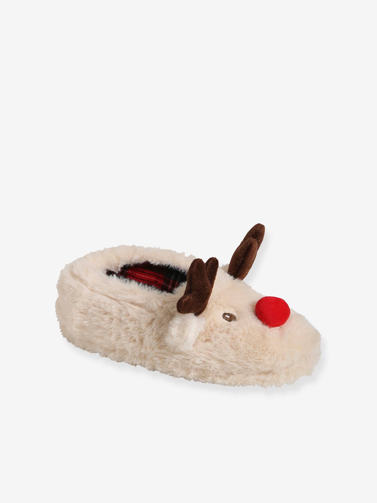 Pantufas de pelúcia para meninos, bege claro liso