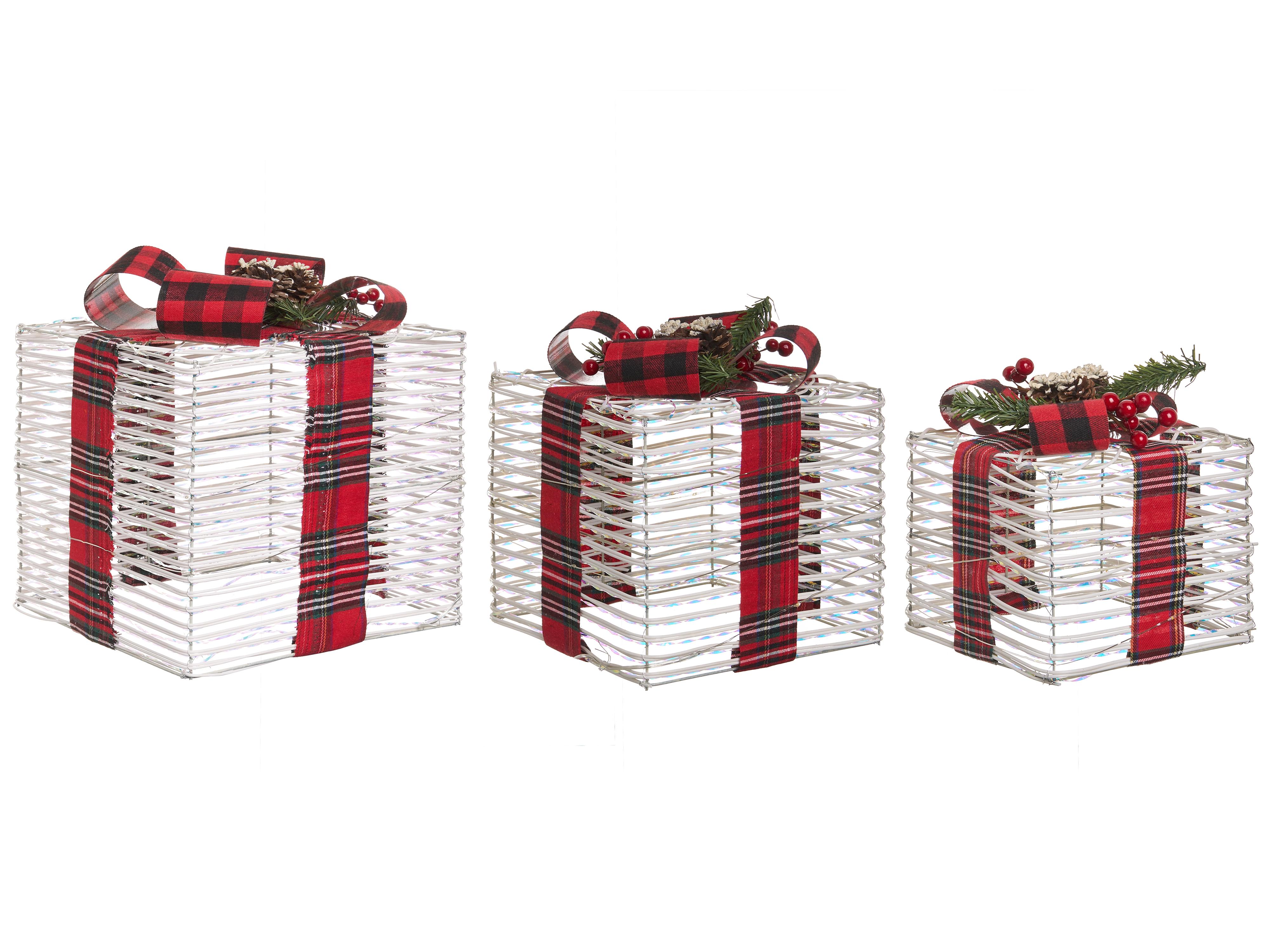 Set van 3 kerstdecoraties LED MANGEN Kerstcadeaus 20/25/35 cm Gebroken wit