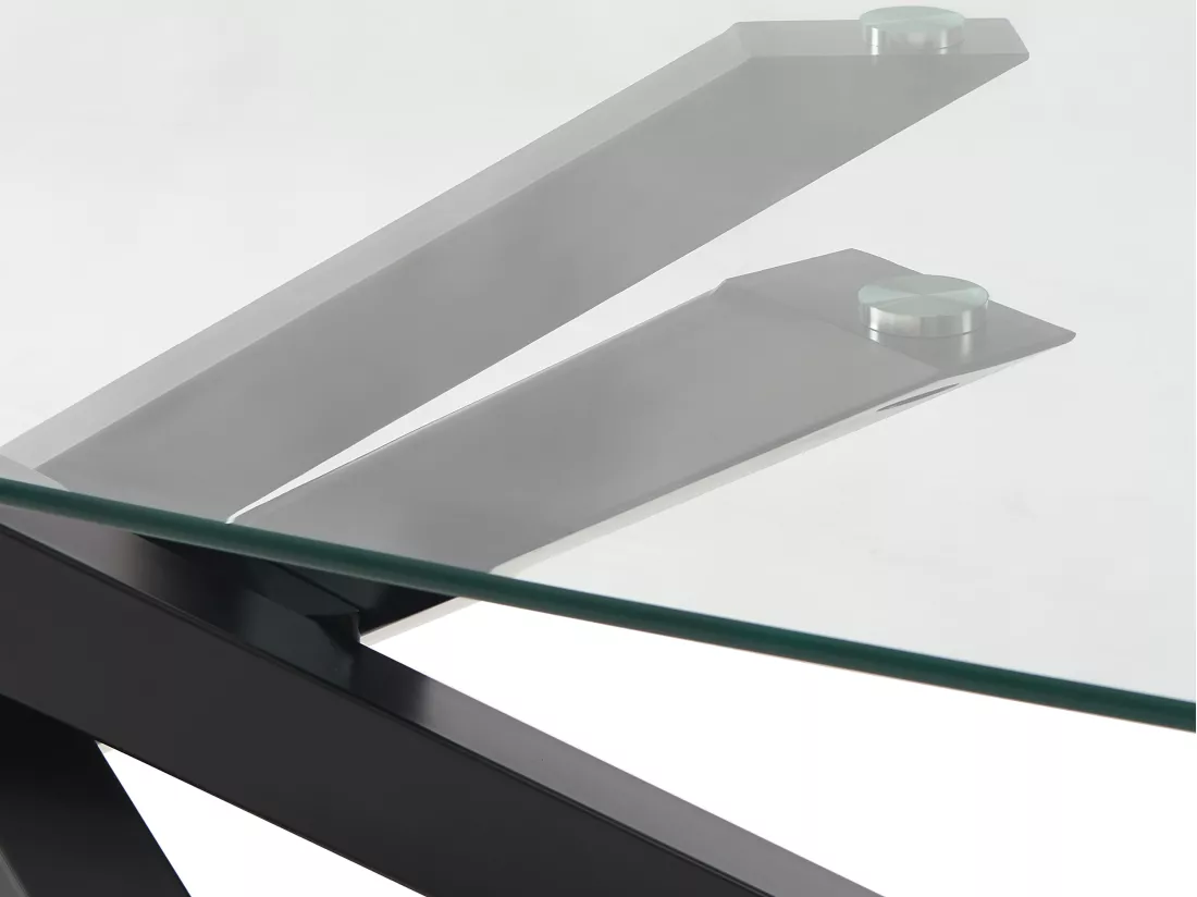 Table à manger 8 personnes en verre trempé et métal noir - Transparent - METRILIA