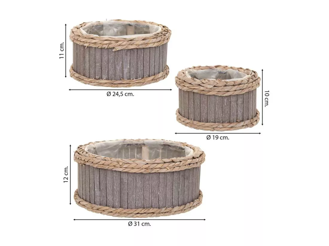 Ensemble de 3 paniers ovales en bois gris