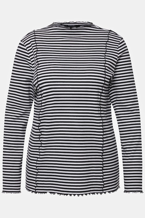 Shirt, Ringel, Ziernähte, Stehkragen, Langarm