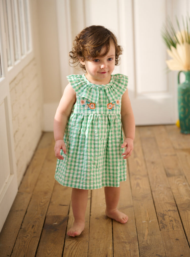 Robe vert menthe à imprimé vichy pour bébé fille