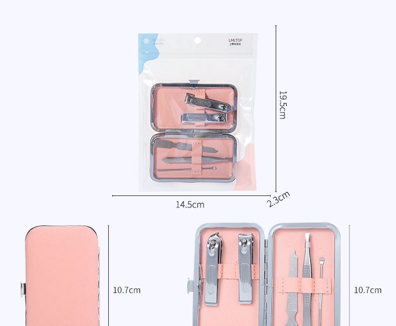 Charyeina - Set van 5: Roestvrijstalen nagelknipper + pincet + nagelvijl + oorstokje + etui