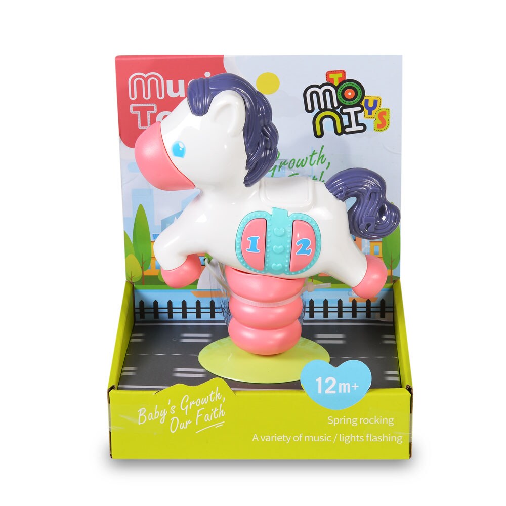Moni Kinder Musikspielzeug Pony K999-138B verschiedene Melodien Licht schwingt bunt