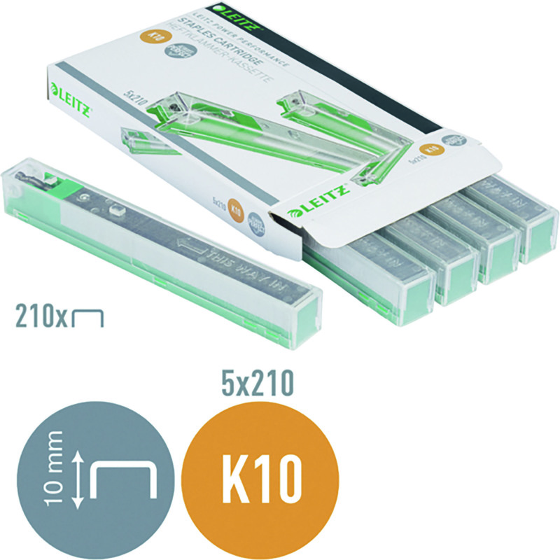 Agrafe Leitz K10 vert - Lot de 5 cartouches