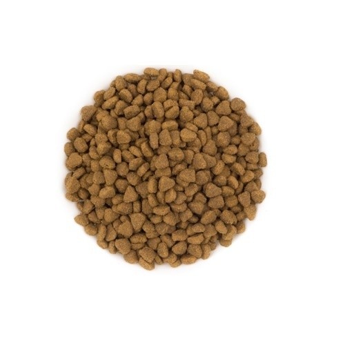 Alimento puro esterilizado à base de peixe e arroz para gatos adultos.