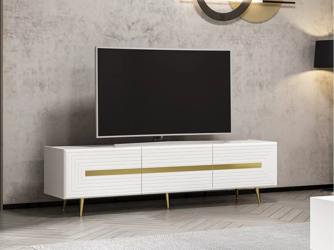 Meuble TV avec 3 portes - Blanc et doré - MOLYA de Pascal MORABITO