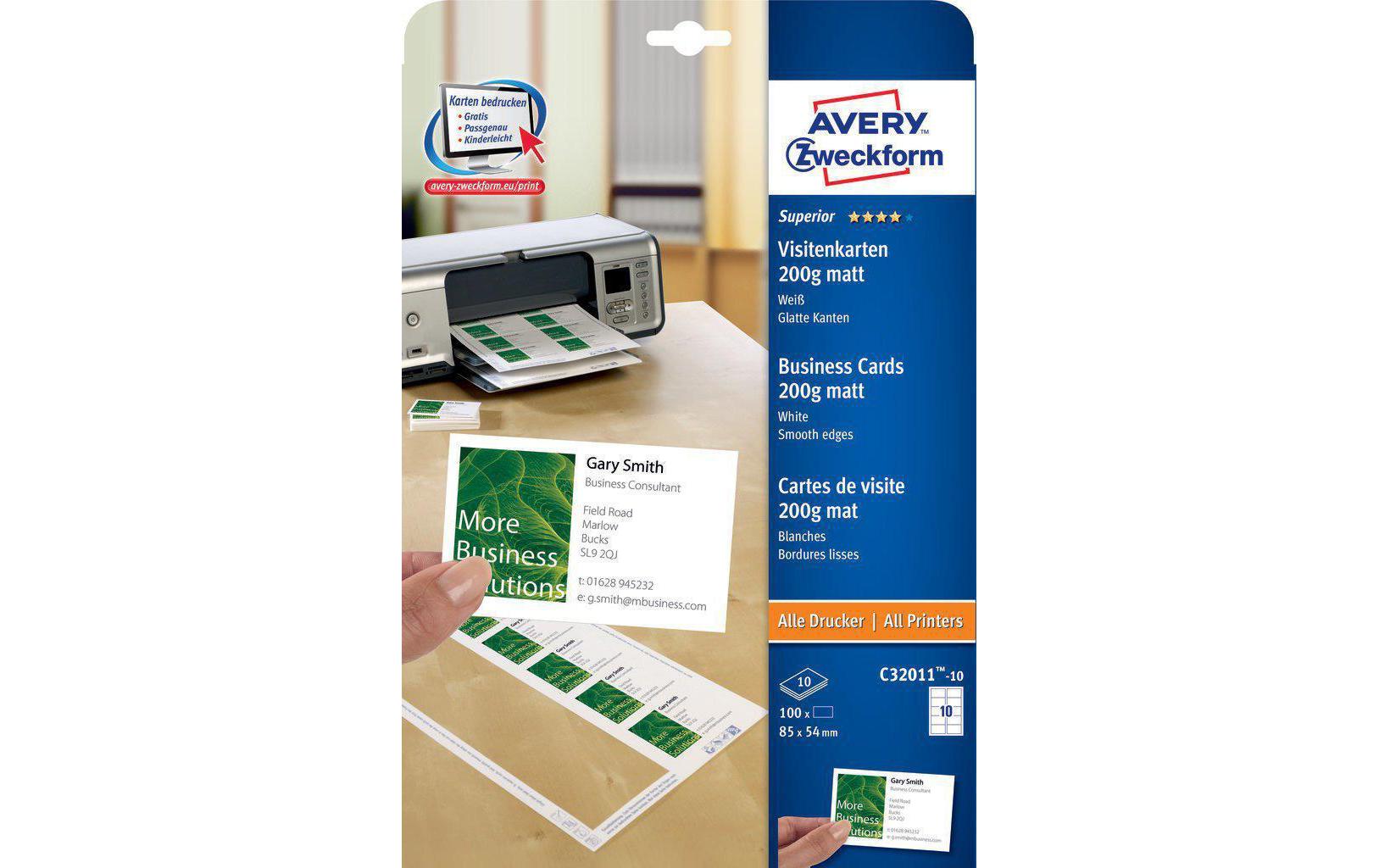 Visitenkarten-Etiketten 85 x 54 mm, 200 g/m² 100 StückEtiketten für Drucker, 85x54 mm, weiss