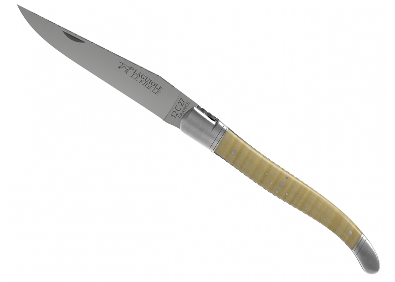 Couteau Laguiole prestige avec un manche en érable onde et mitres en acier inoxydable