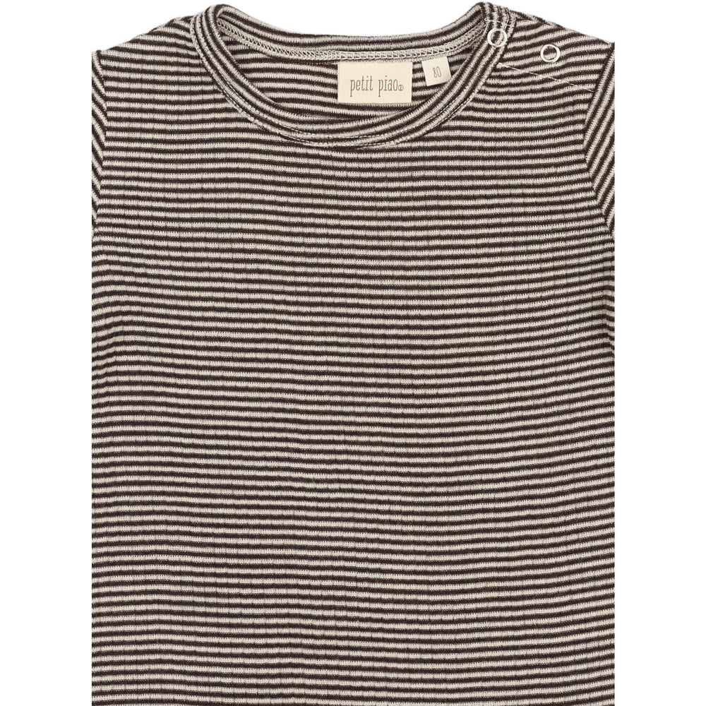 Køb Petit Piao Coffee Bean/Dark Off White PPDante T-Shirt L/S Meriono Uld Striped