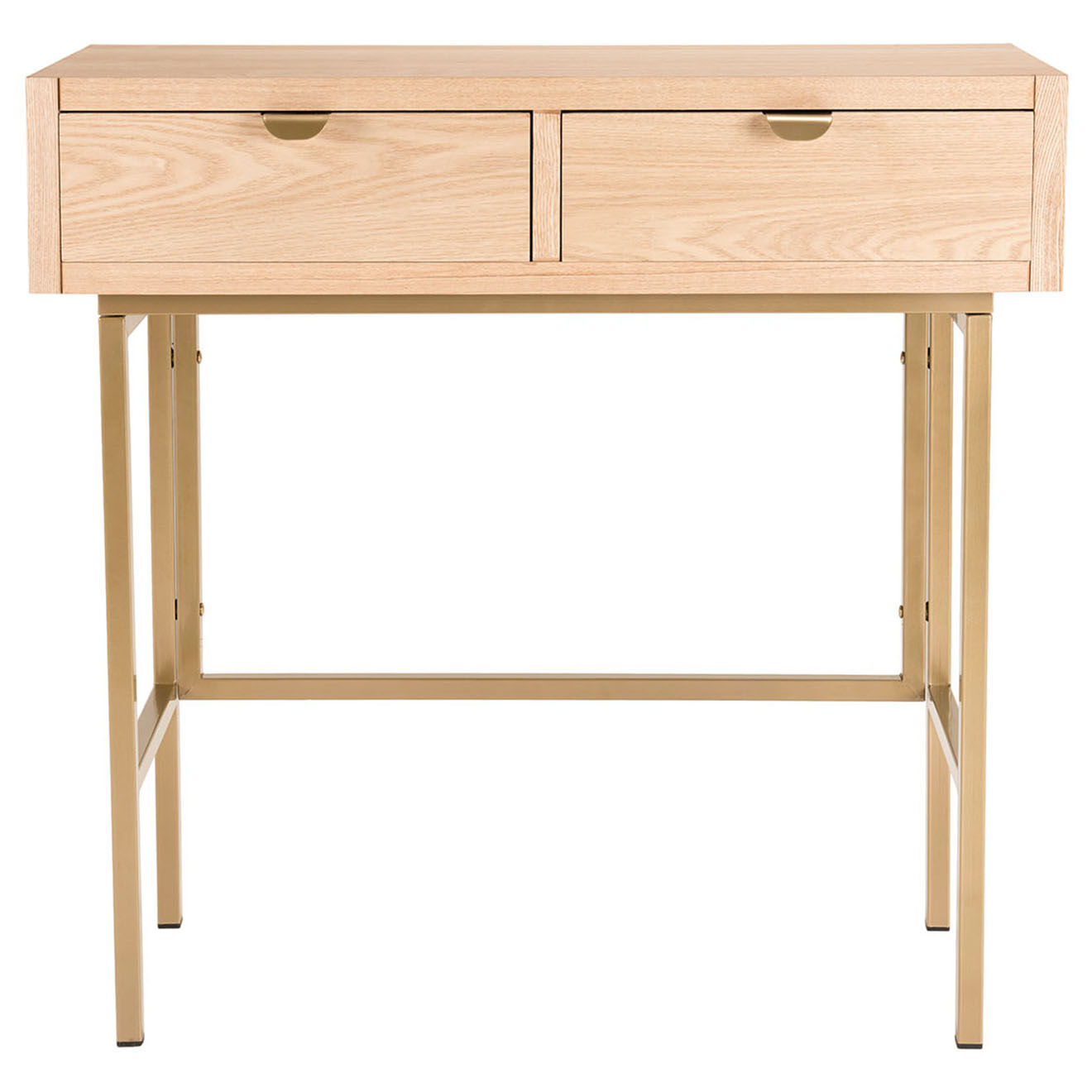 Macabane Console 2 tiroirs aline bois/dorée - 80x34x79 cm