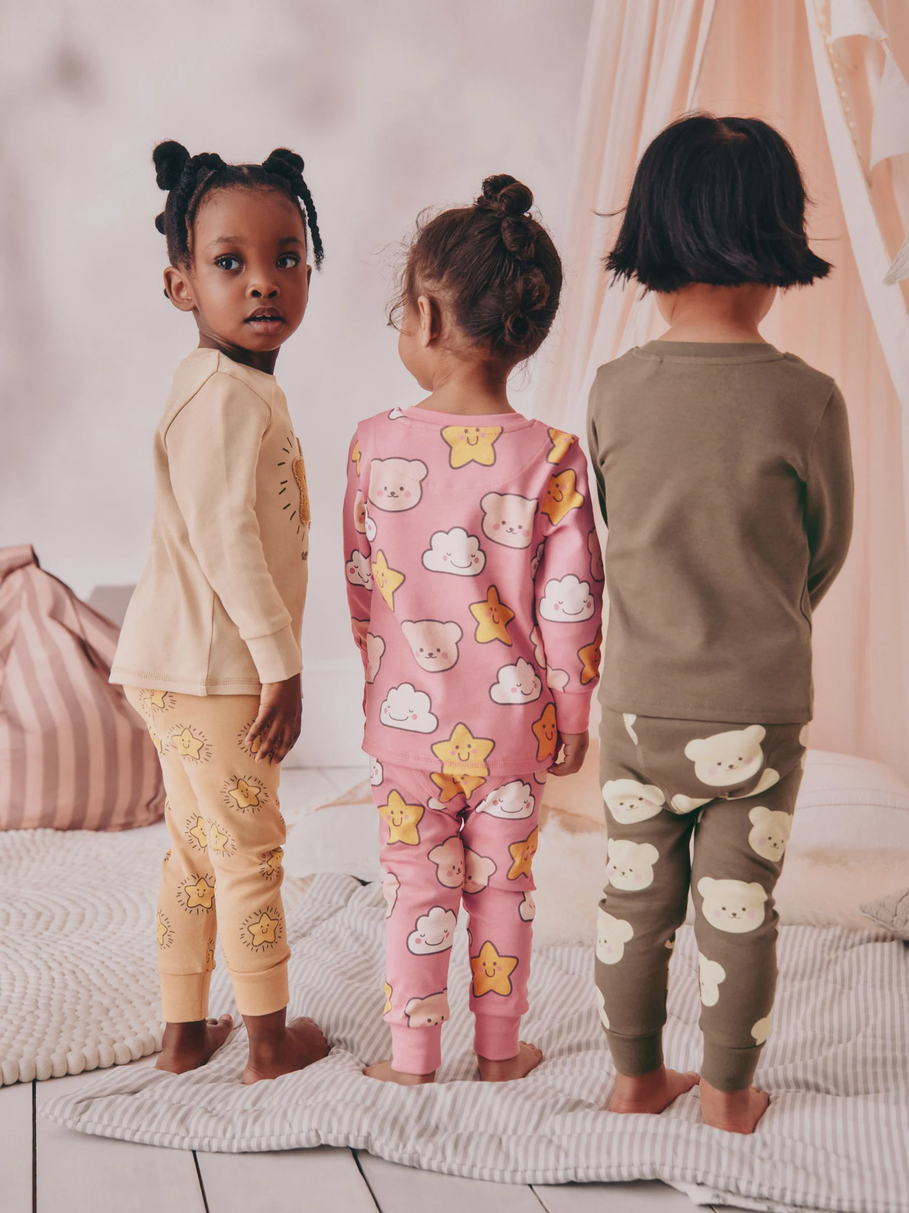 Bruin met beer/Ster - Verpakking van 3 knusse pyjama's (9 mnd-9 jr)