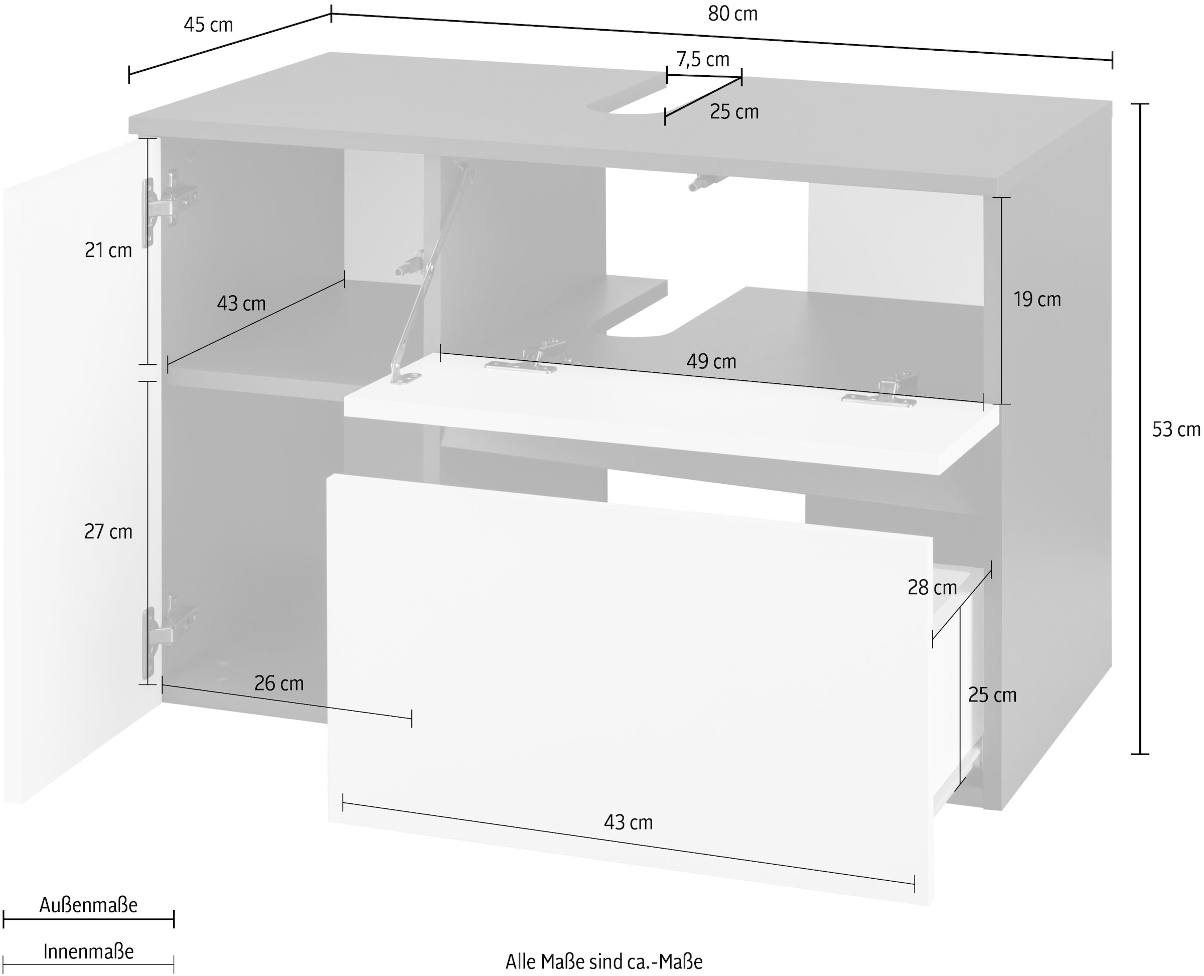 Home affaire Waschbeckenunterschrank »Wisla« für Wandmontage, Siphonausschnitt, Push-to-open-Funktion, Breite 80 cm