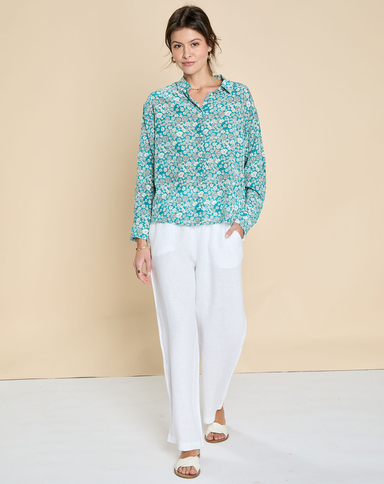 Harris Wilson Chemise en Soie mélangée Evilio imprimée marguerite turquoise