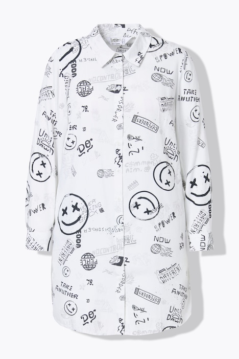 Hemdbluse, Straight Fit, Scribblemuster mit Smileys
