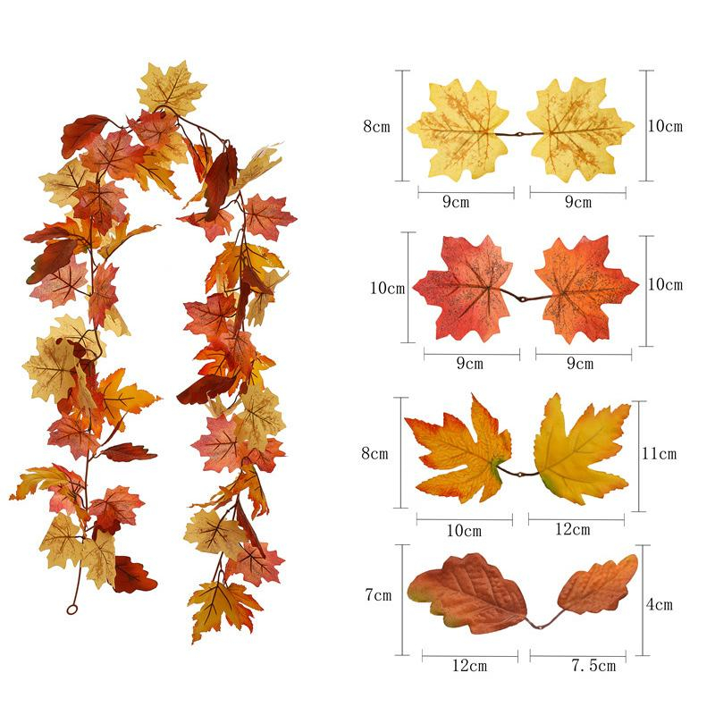 (175cm) Deko Kunst Ahorn   Eichen Blätter Herbstlaub Girlande - Orange / Rot