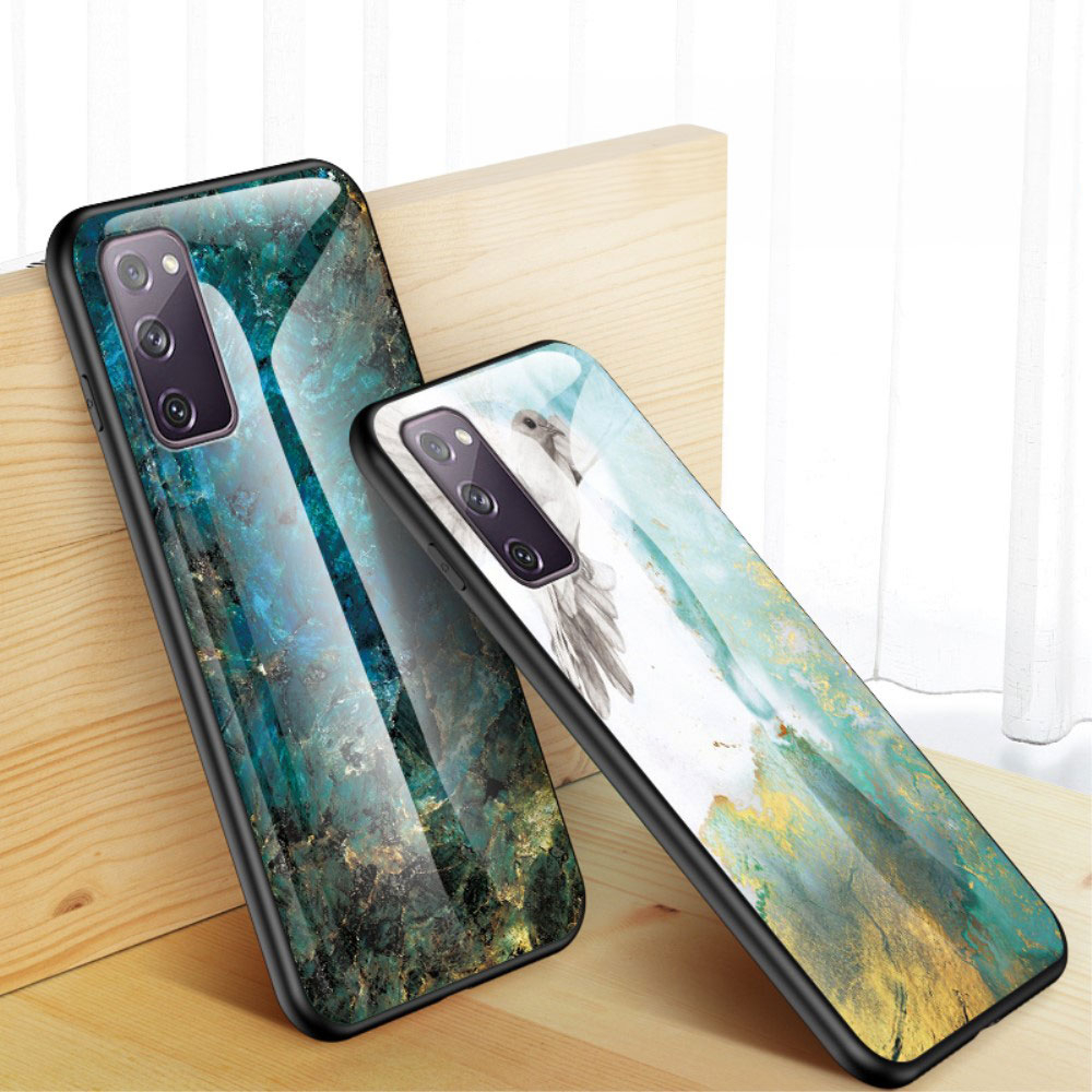 Samsung Galaxy S21 FE 5G Hardcase Hybrid Schutzhülle Glas Rückseite Marmor Marble - Schwarz / Rot