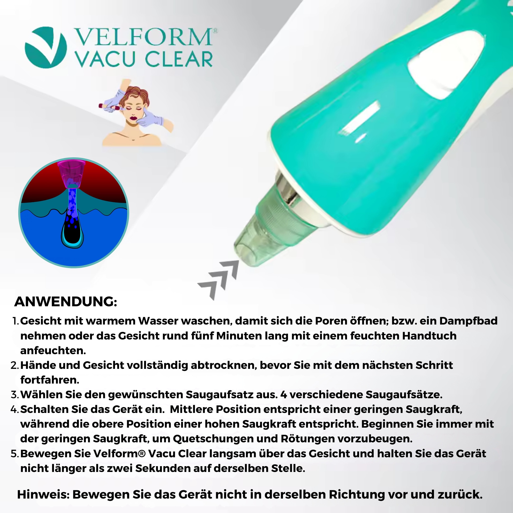 Velform® Mitesserentferner - Porenreiniger Gesicht - Porensauger Vacu Clear
