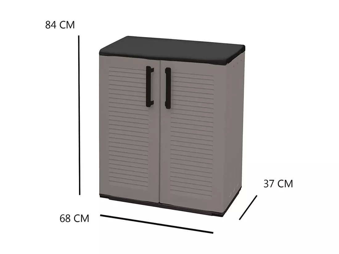 Armoire d'extérieur Mol, Armoire de balcon polyvalente, Armoire d'extérieur avec 2 portes, 100% Made in Italy, 68x37h84 cm, Finition rayée, Gris et Noir