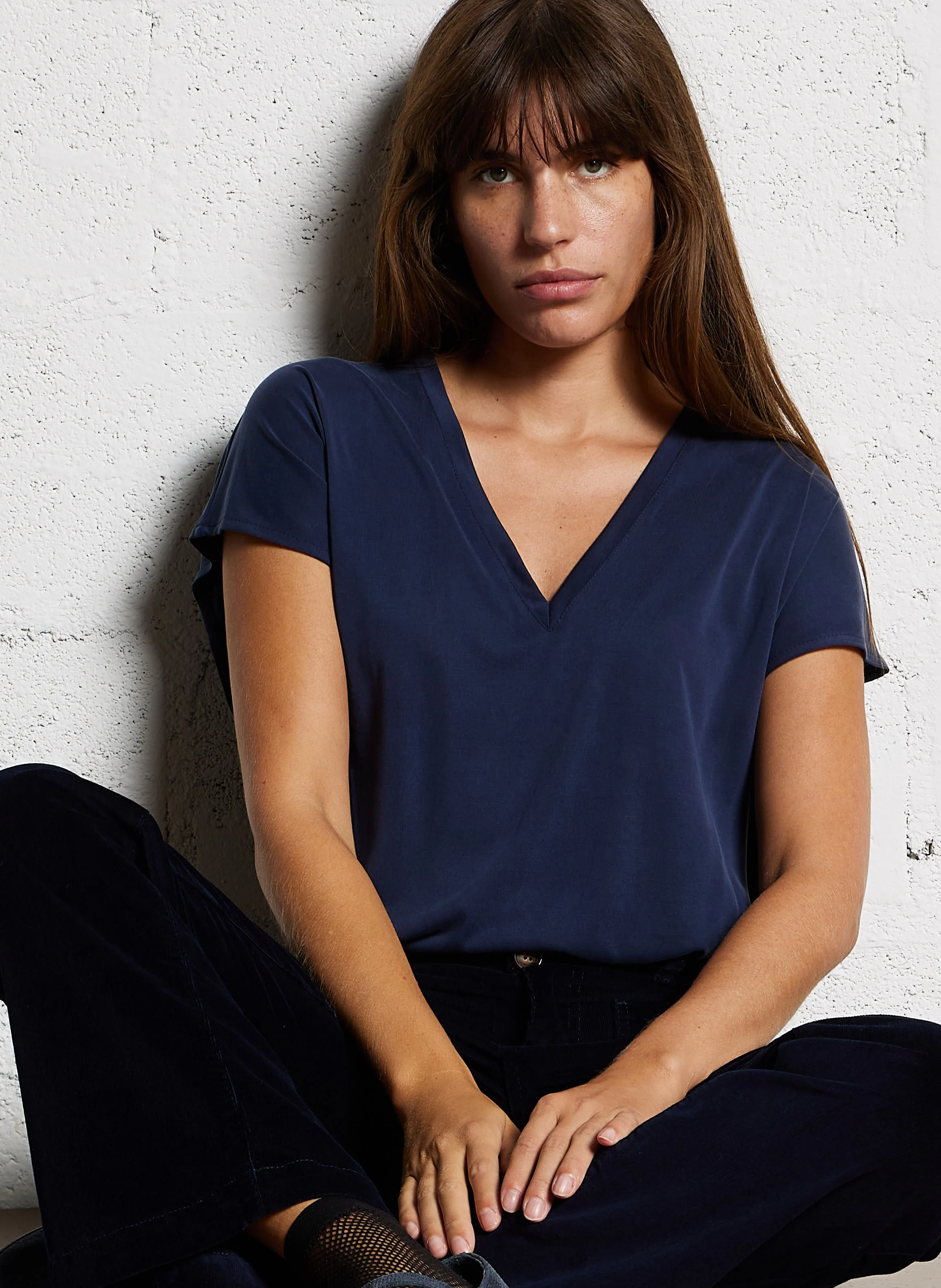 MARCELINA - Tee-shirt col V ample | Bleu