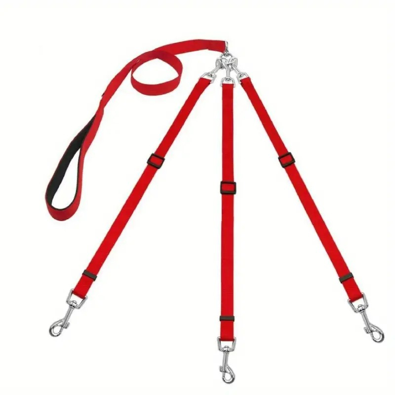 (150cm) 3-fach Hunde Leine Verstellbare Spazierleine für 3 Hunde mit Karabiner Haken - Rot