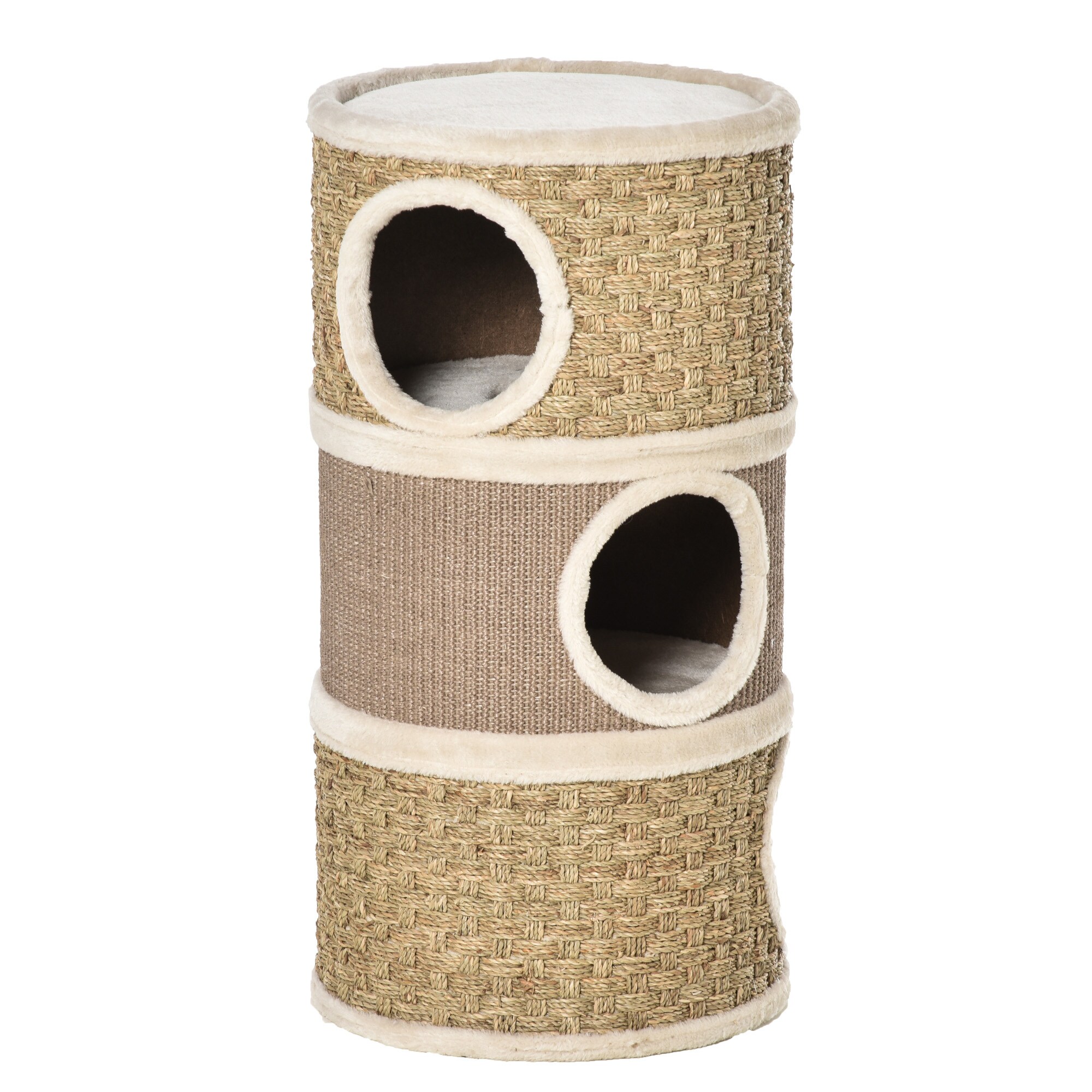 PawHut Katzenkratzturm 3 Stockwerke, Kratzbaum Khaki, Braun 37,5 x 37,5 x 70 cm (LxBxH)