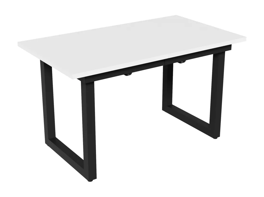 Table à manger extensible 4 à 6 couverts - 140/180 x 80 x 75 cm - MDF et pièds en fer - Effet marbre - Blanc