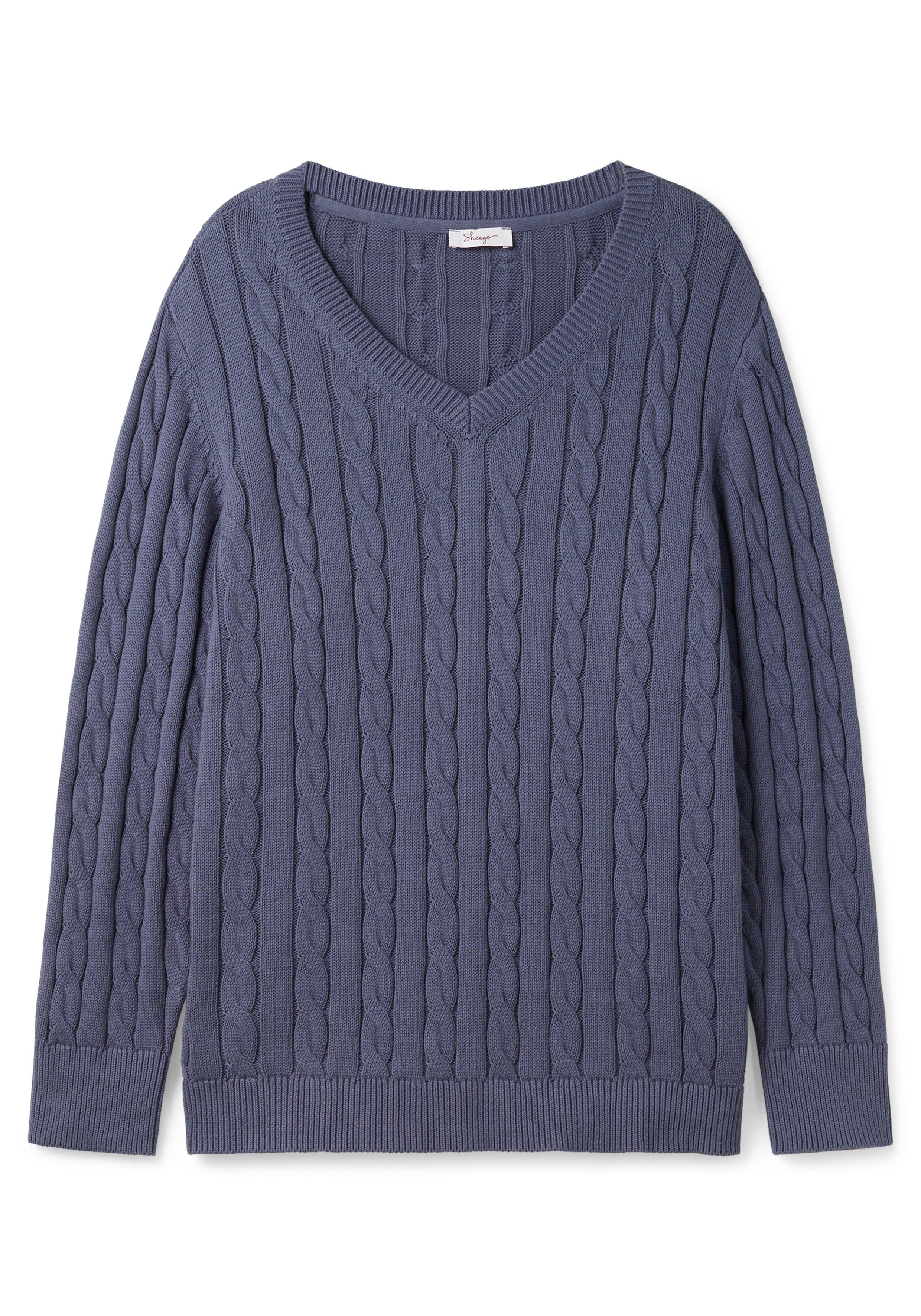 Pullover mit Zopfmuster und V-Ausschnitt