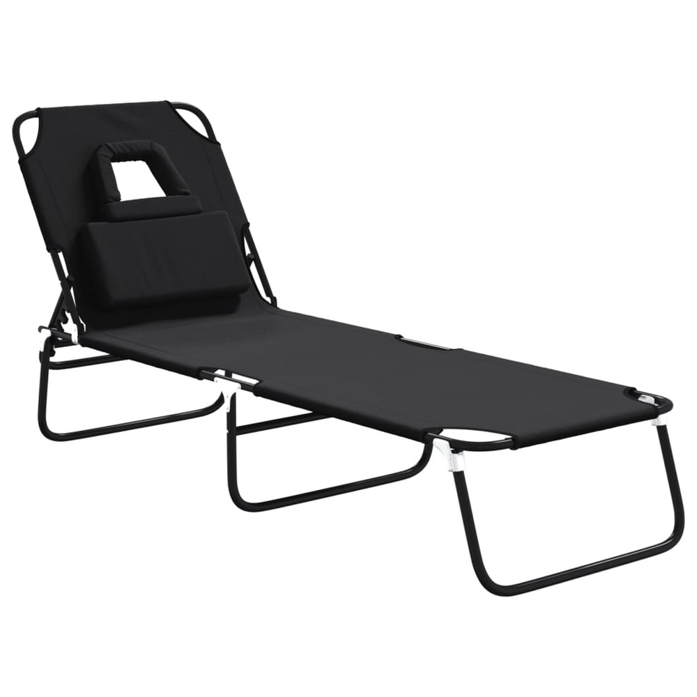 Chaise longue pliante noir tissu oxford acier enduit de poudre