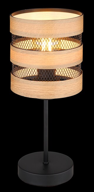 GLOBO Retrofit Tischlampe Moitas Schwarz /Naturfarbig 15x15cm H33,5cm dekor