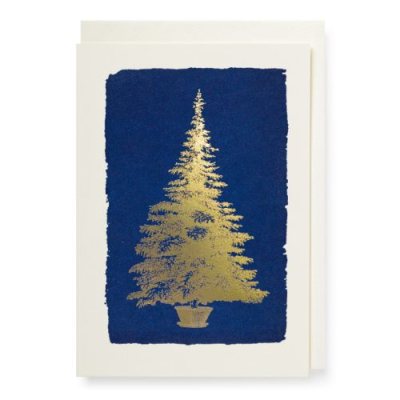 Letterpress Navy And Gold Tree Card