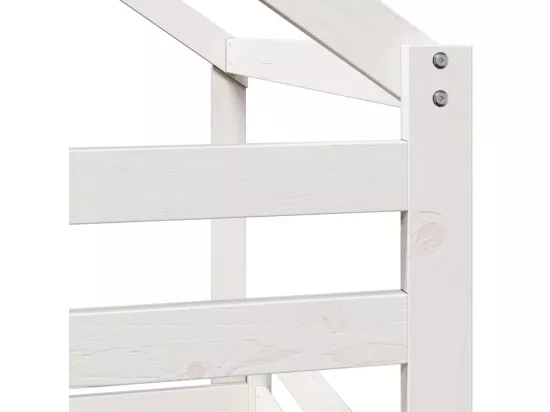 Lit superposé et échelle et toit blanc 90x200cm bois pin massif