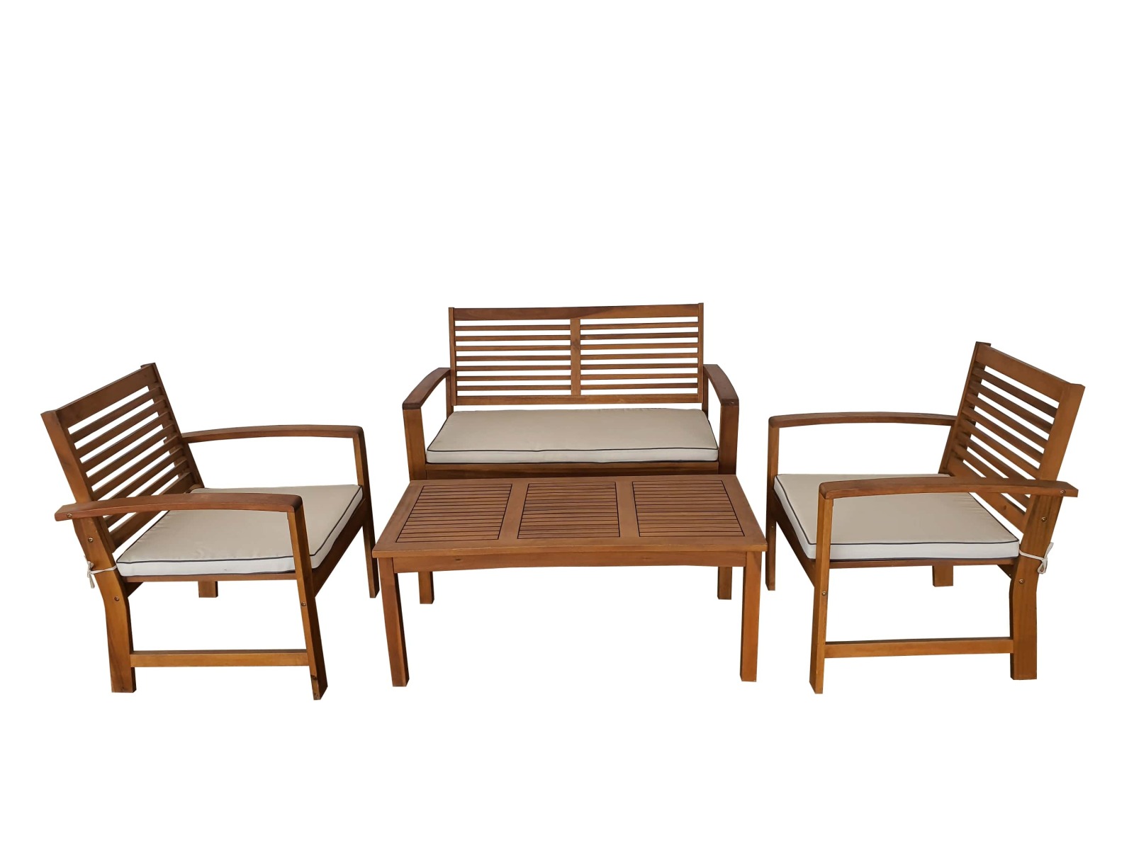 4-teiliges Lounge-Set - Massivholz - mit Polster