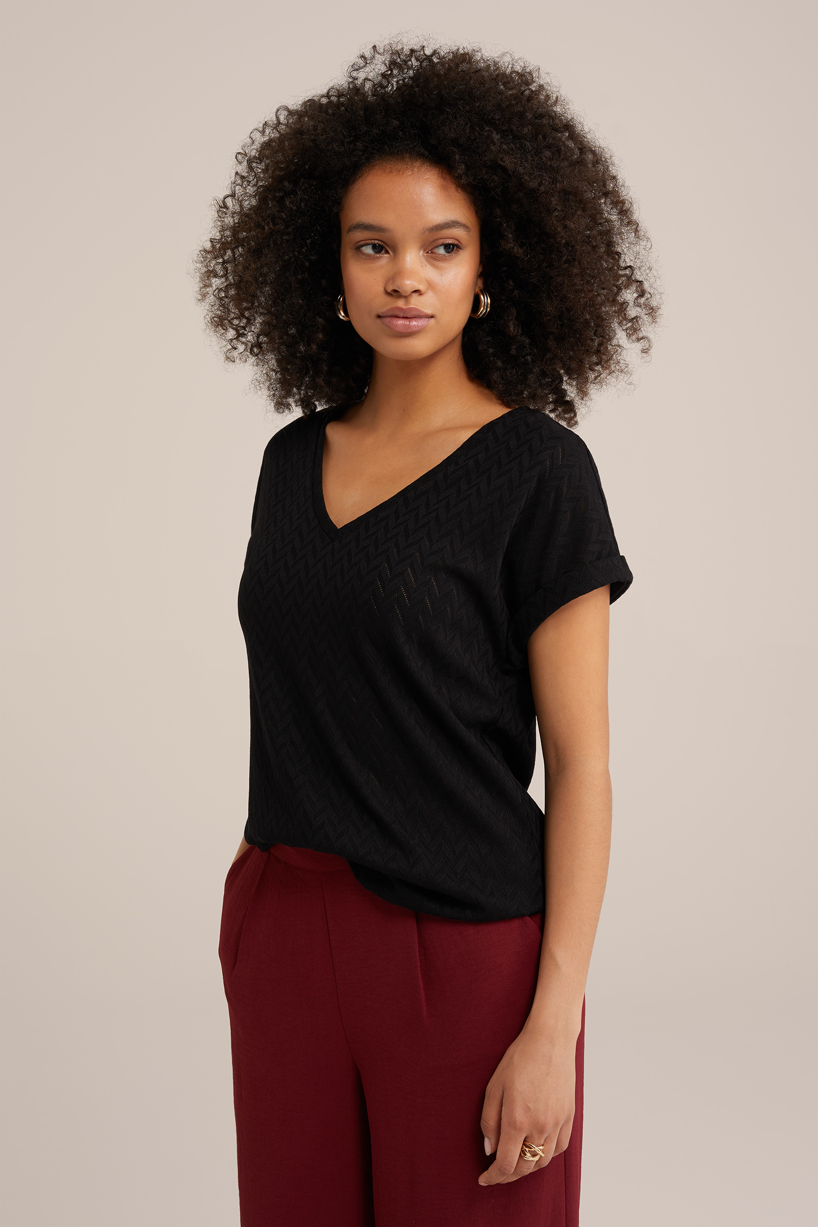 T-shirt met opengewerkt dessin WE Fashion Zwart