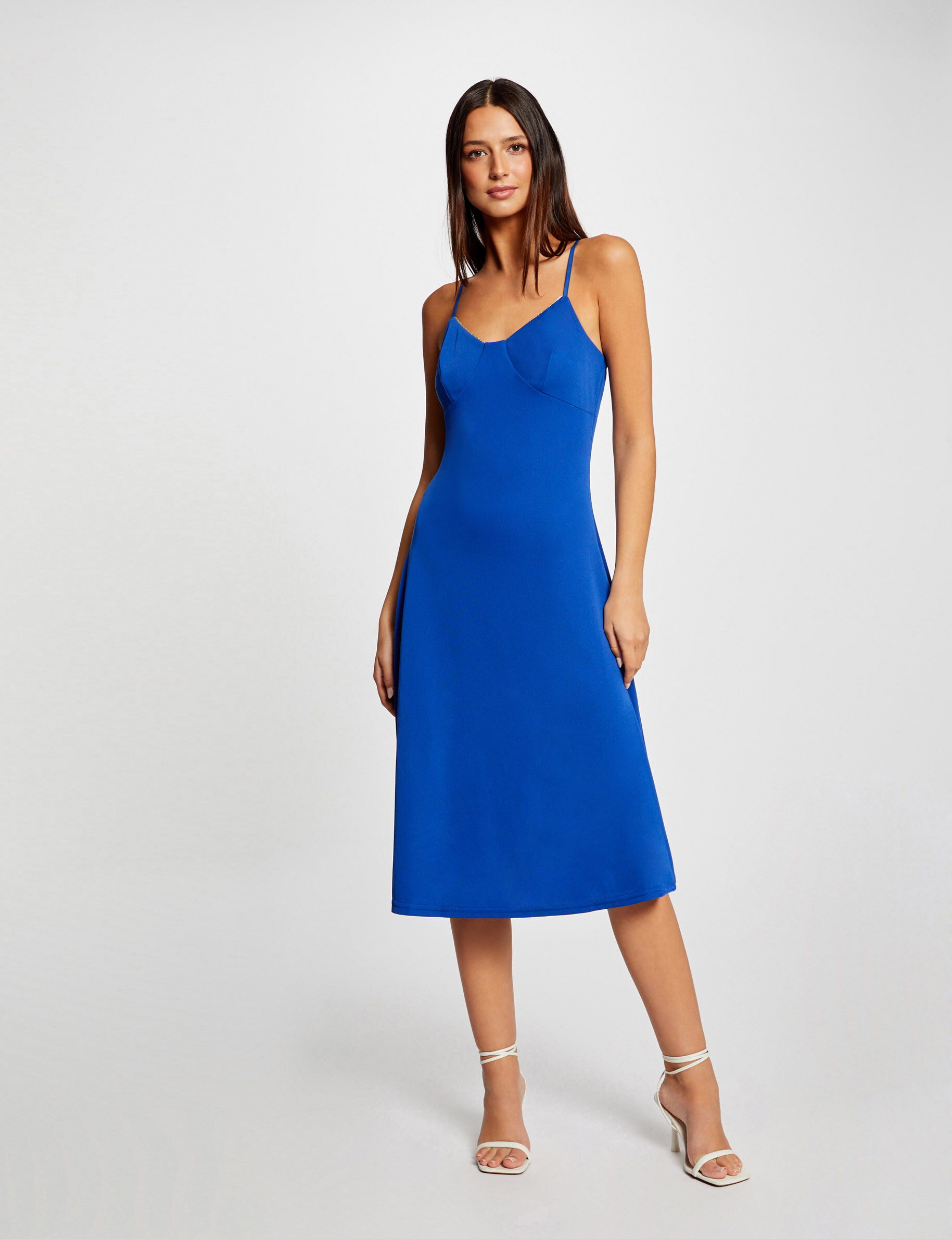 Robe trapèze fluide à bretelles bleu electrique femme - bleu_electrique