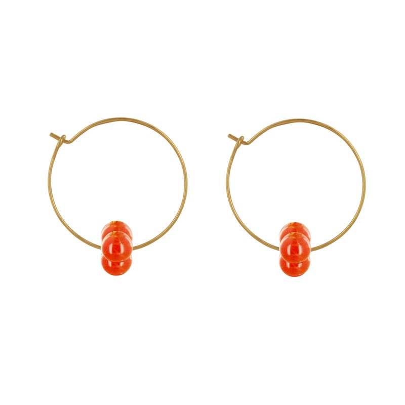 Boucles d'Oreilles Créoles Laiton Fermée et Bouquet de Perles de Verre