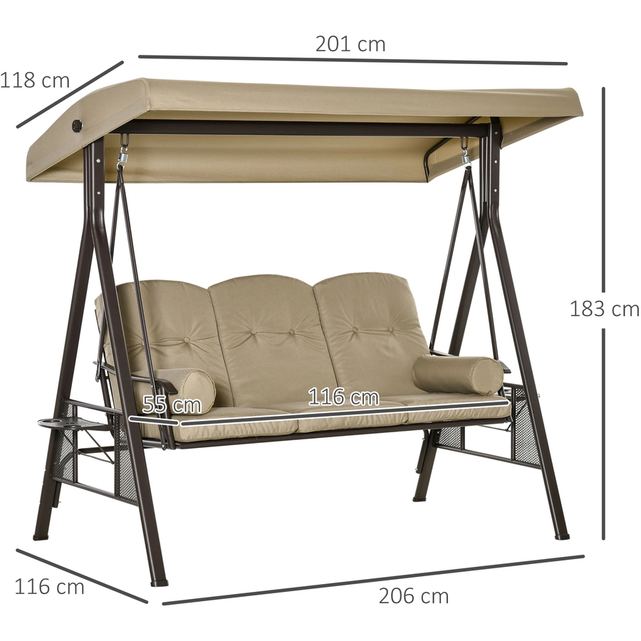 Outsunny Hollywoodschaukel als 3-Sitzer grau ,  braun