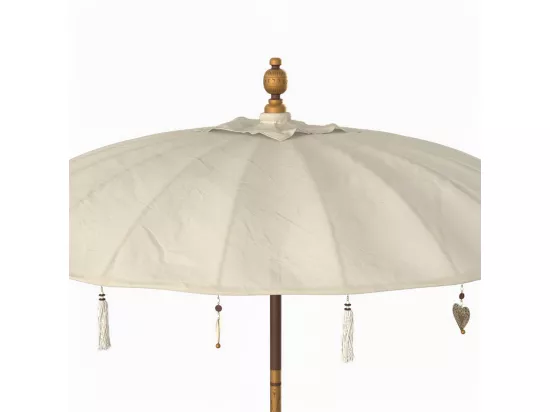 Ensemble parasol en tissu crème et pied de parasol en bois - Ali