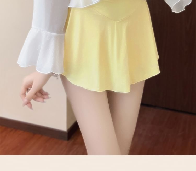 Kansen - Sweetheart Neck Plain Cutout Twist Swimdress / Plain Cover Up Jacket / Set