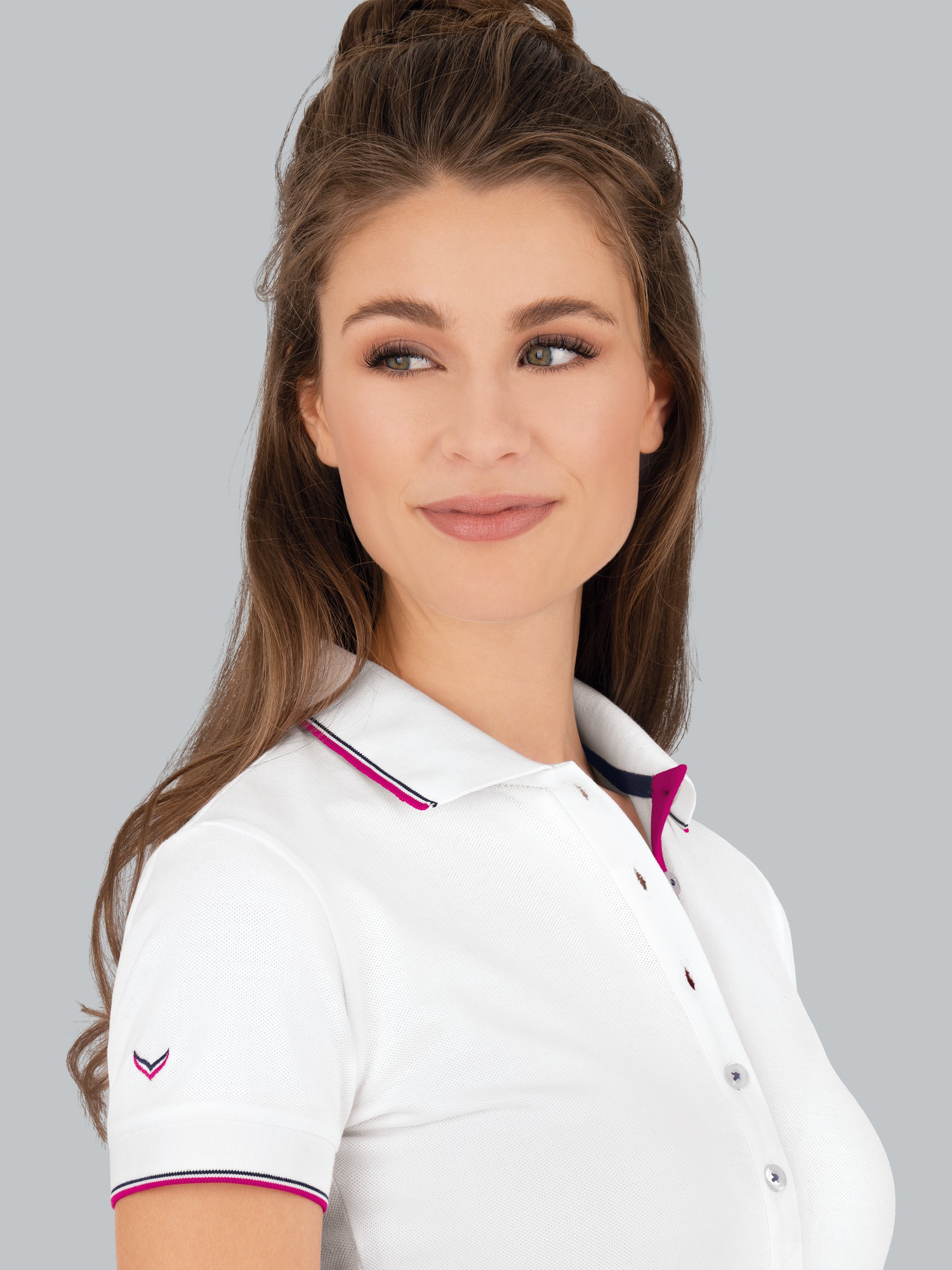 Slim Fit Poloshirt mit langer Knopfleiste Weiss