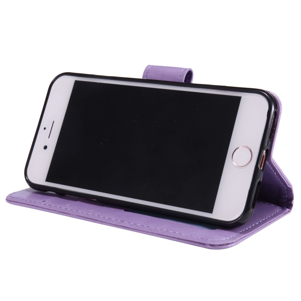iPhone SE (2022/2020) / 8 / 7 / 6S Leder Tasche Wallet - Mandala Flowers Imprint - Lila