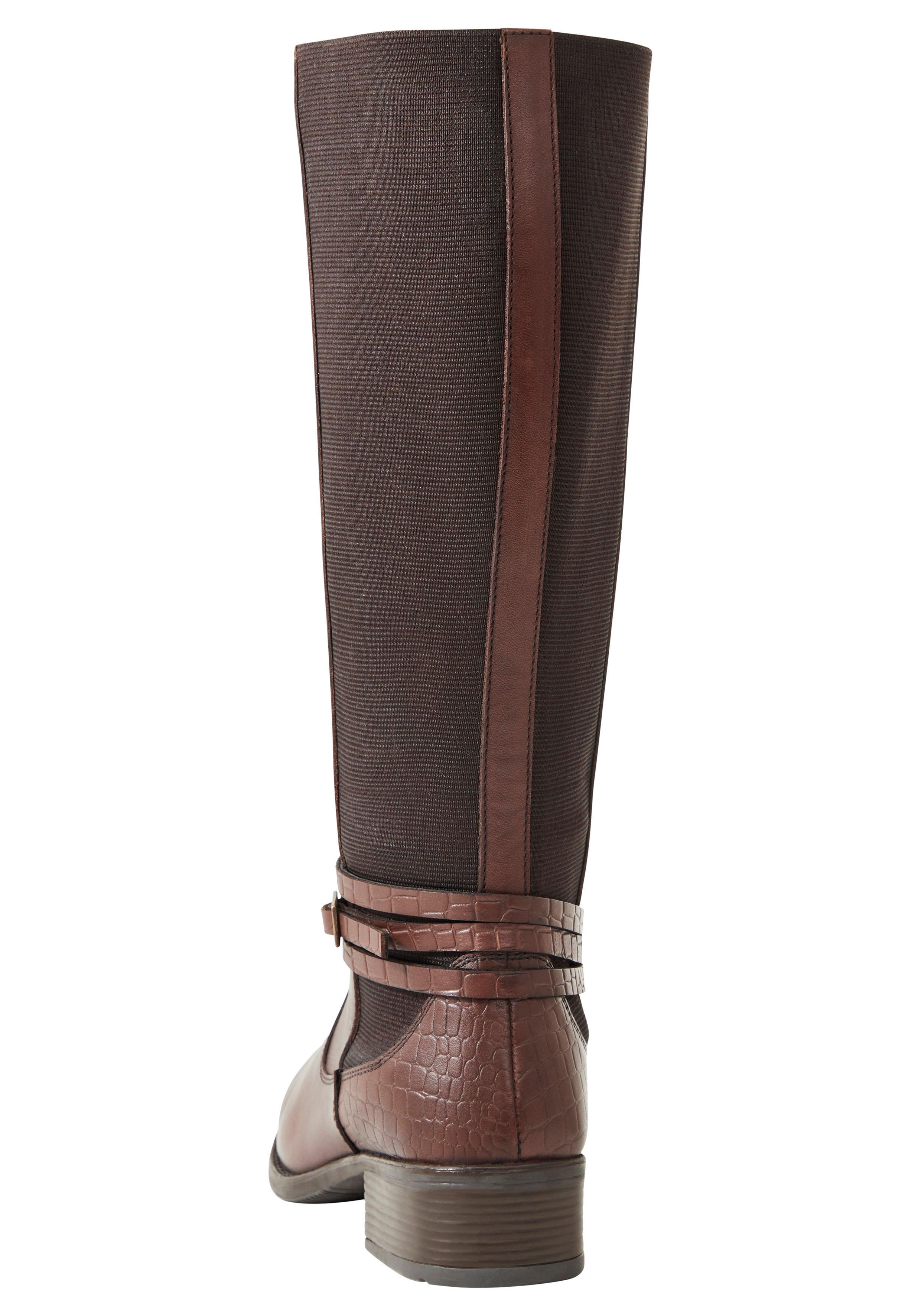 Weitschaftstiefel aus Leder, mit Zierschnalle