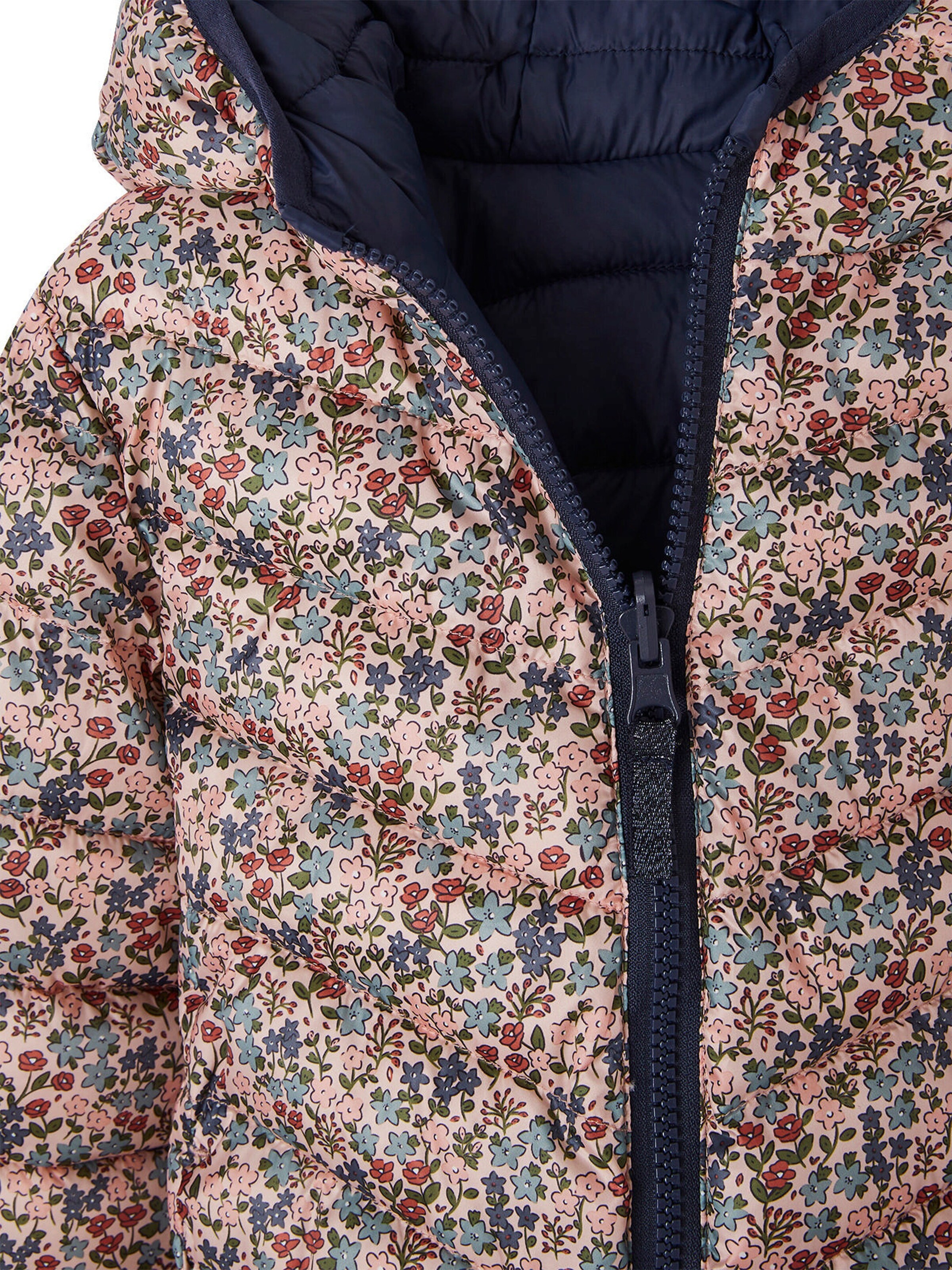 Vertbaudet Wendbare Mädchen Light-Steppjacke, Kapuze, Recycling-Polyester nachtblau