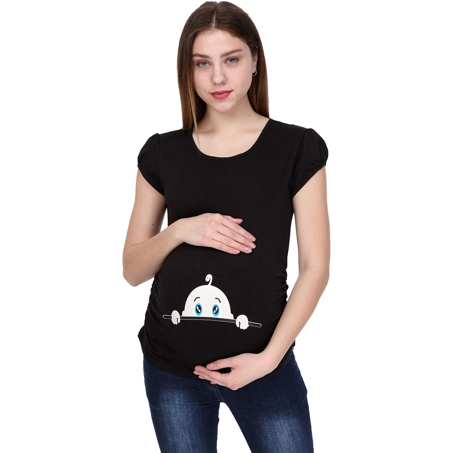 M.M.C. Umstandsshirt Neugieriges Baby mit Motiv Schwarz