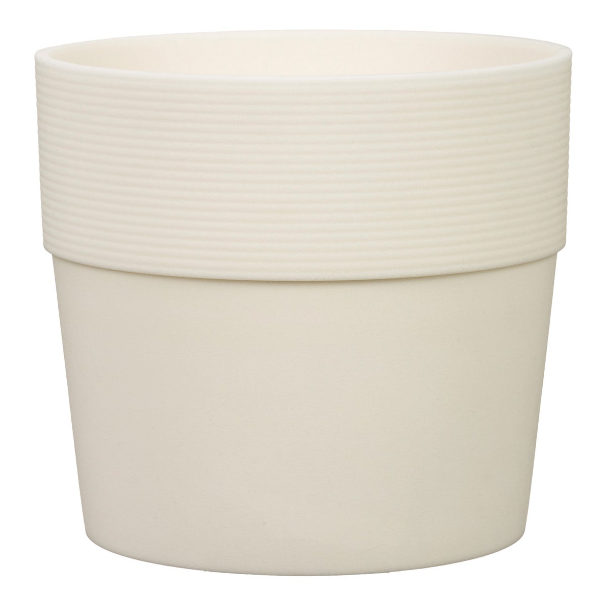 Scheurich Groove 40, bloempot/plantenbak, rond, gemaakt van kunststof, kleur: Avorio, 38 cm diameter, 35,2 cm hoog, inhoud 50,8 l.