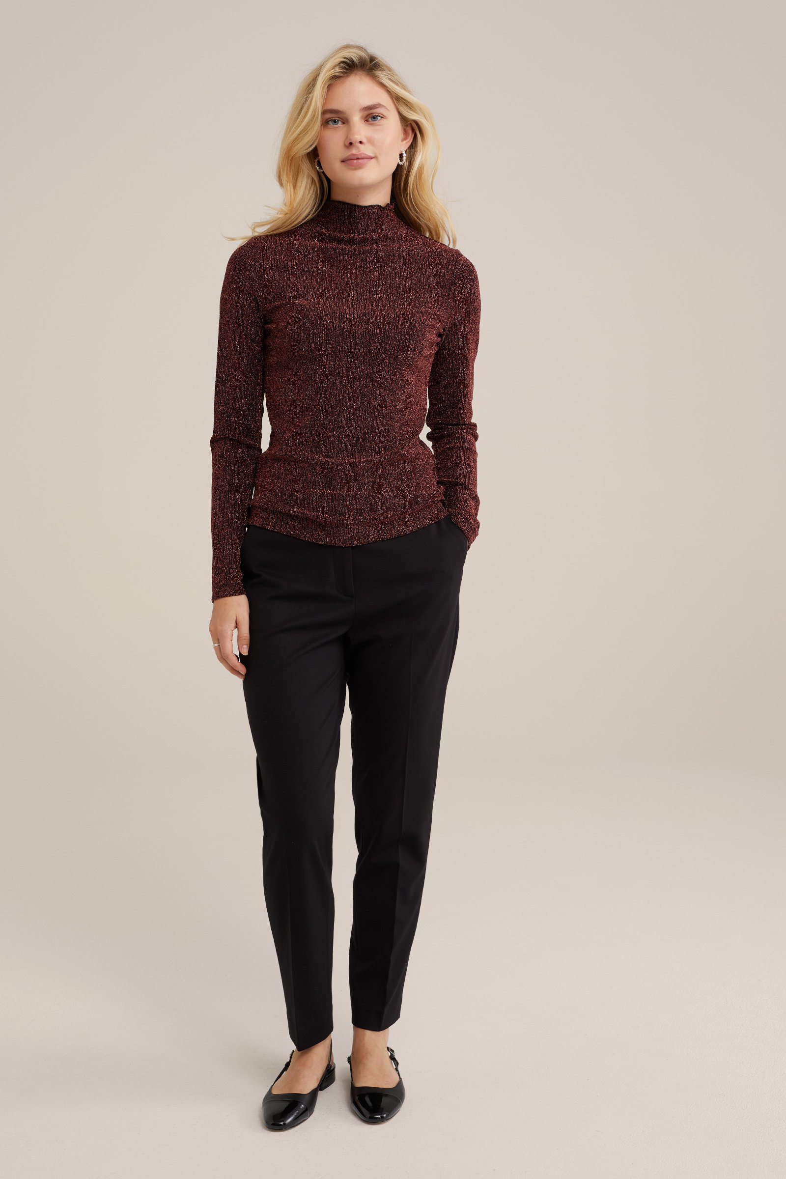 T-shirt met glittergaren WE Fashion Bruin